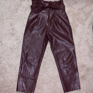 Venti6 Vegan Leather Pants w/Paperbag Waist‎